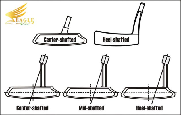 Ảnh vị trí cổ gậy của gậy gạt có trục ở giữa (center shaft) và gậy gạt có trục ở gót (heel shafted)