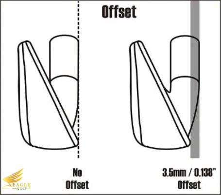 Ảnh của hai cây gậy sắt, bên trái là gậy sắt không có độ bù trừ (non-offset), bên phải là gậy sắt có độ bù trừ (offset)