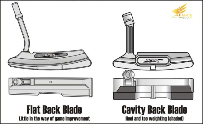 Ảnh gậy gạt flat back và gậy gạt cavity back từ góc nhìn trên và góc nhìn phía sau
