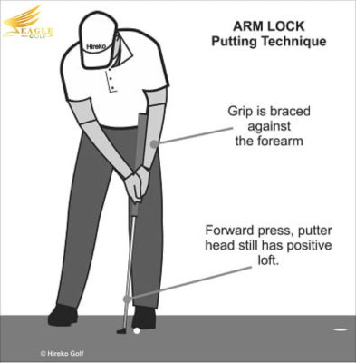 Ảnh nhìn từ phía trước của một người thực hiện cú putt với gậy arm lock